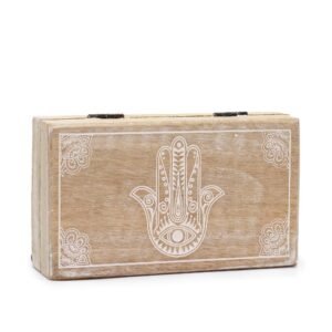 Protective Keepsake Box Hamsa Whitewash Wood