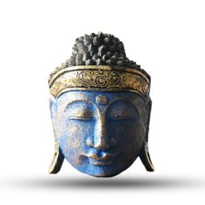 Tranquil Wall Buddha Head Blue Wood Sculpture