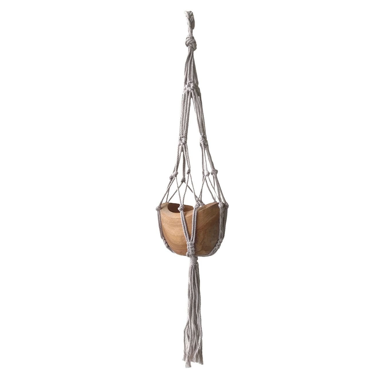 small drop macrame plant hanger beige Small Drop Macrame Plant Hanger Beige - Image 2