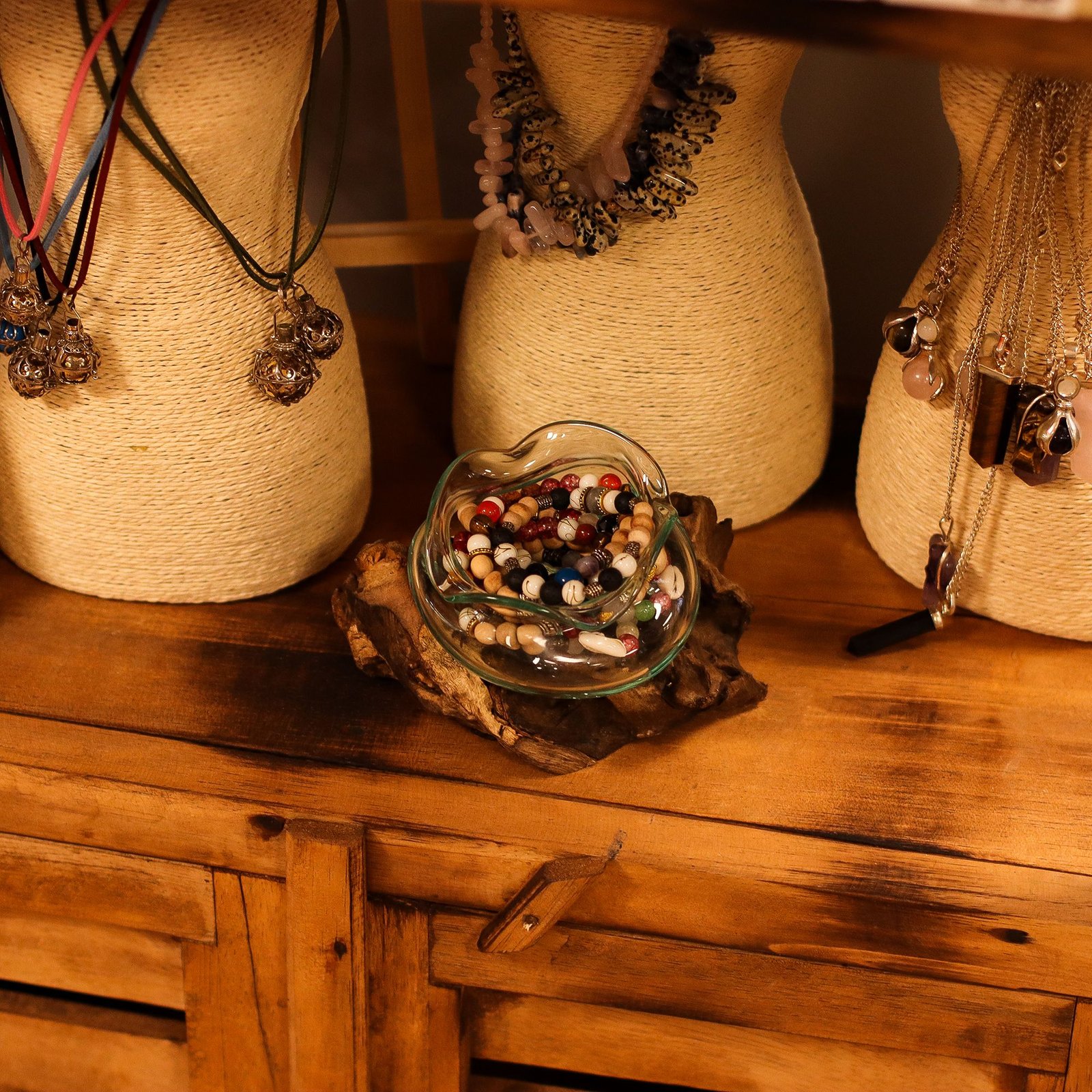 calming flow wavy glass bowl on wood Calming Flow Wavy Glass Bowl on Wood - Image 7