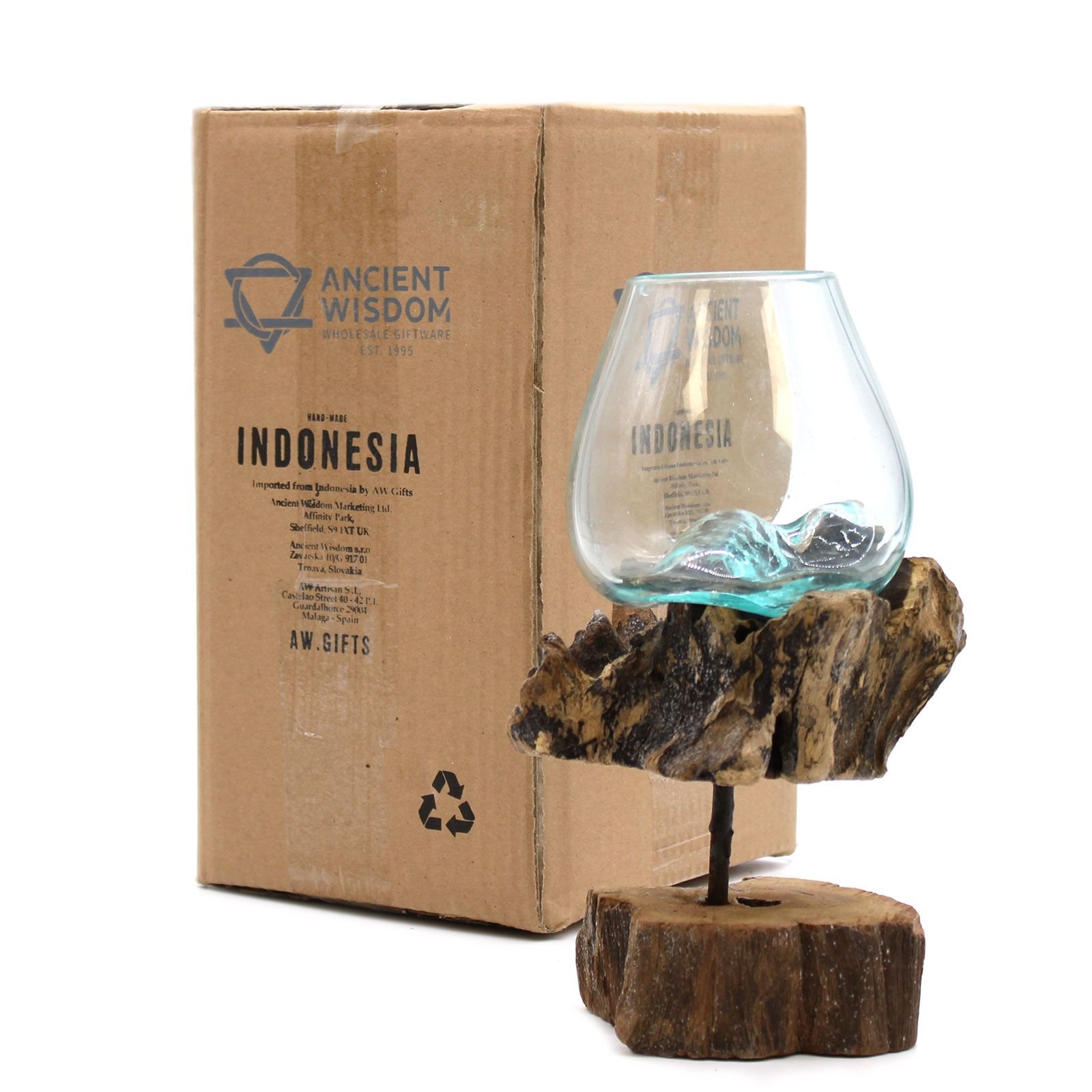 elevated display bowl recycled glass on wood Elevated Display Bowl Recycled Glass on Wood - Image 2