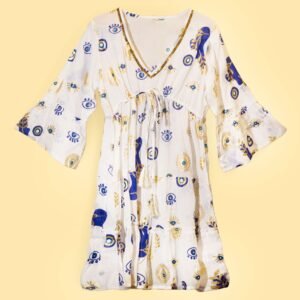 Protective Coastal Dress White Blue Evil Eye