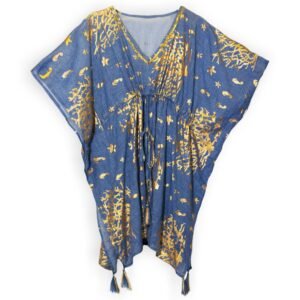 Ocean Reverie Kaftan Sea Blue Gold Coral