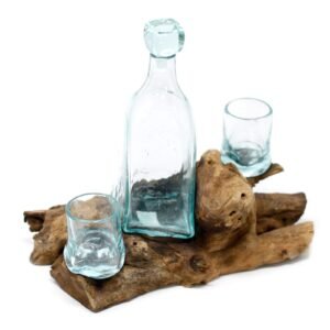 Decorative Molten Glass Whisky Set on Wood