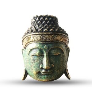 Refreshing Wall Buddha Head Green Wood Sculpture