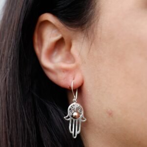 Protective Hamsa Drop Earrings Silver Gold