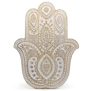 Protective Hamsa Mango Wood Whitewash Plaque