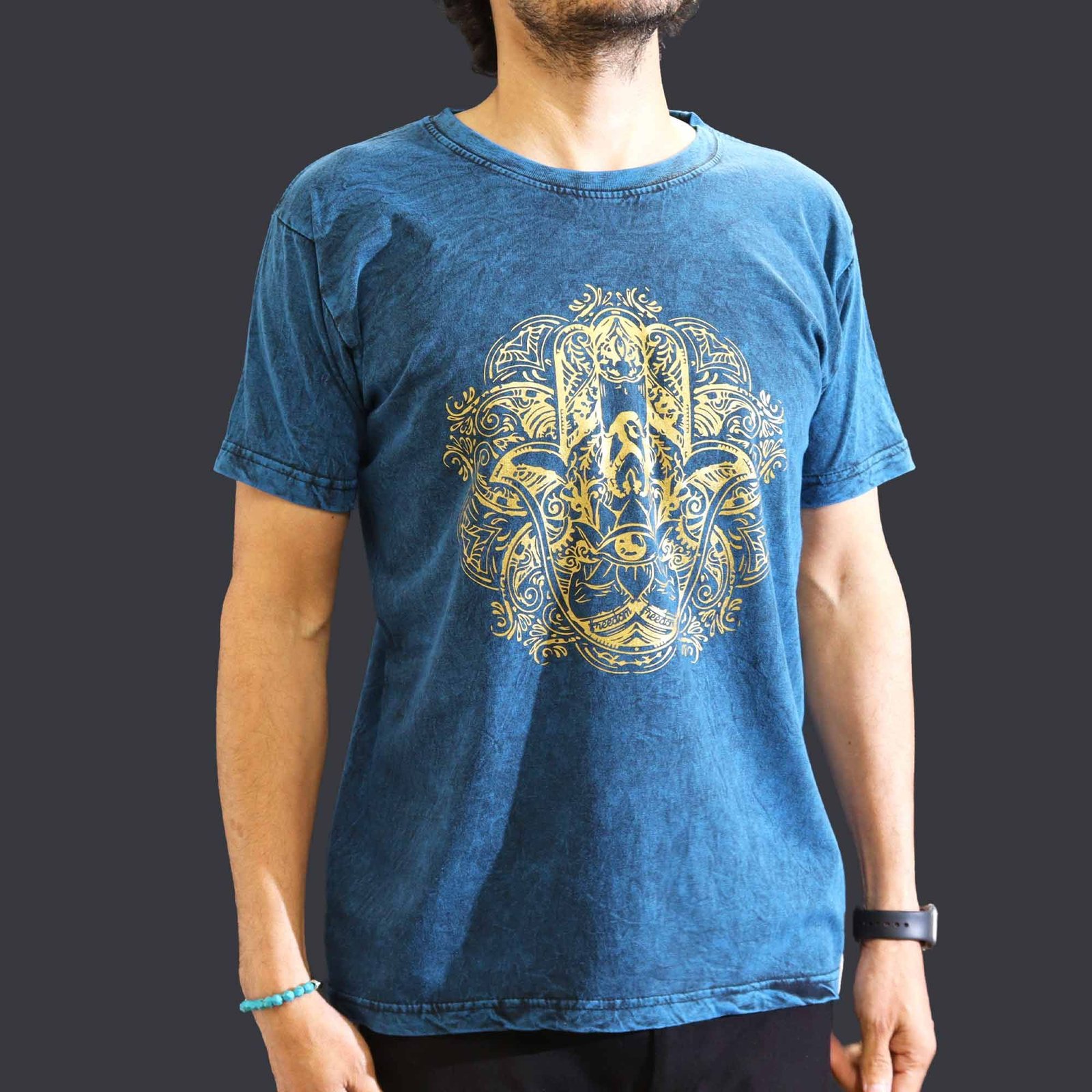 calming hamsa stonewashed cotton t-shirt blue Calming Hamsa Stonewashed Cotton T-Shirt Blue - Image 6