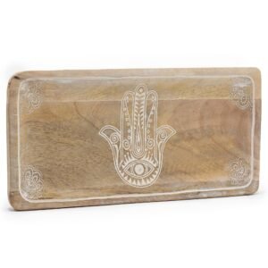 Light Protection Hamsa Whitewashed Wooden Tray