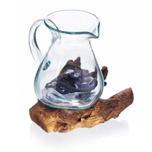 Sculptural Molten Glass Water Jug on Wood
