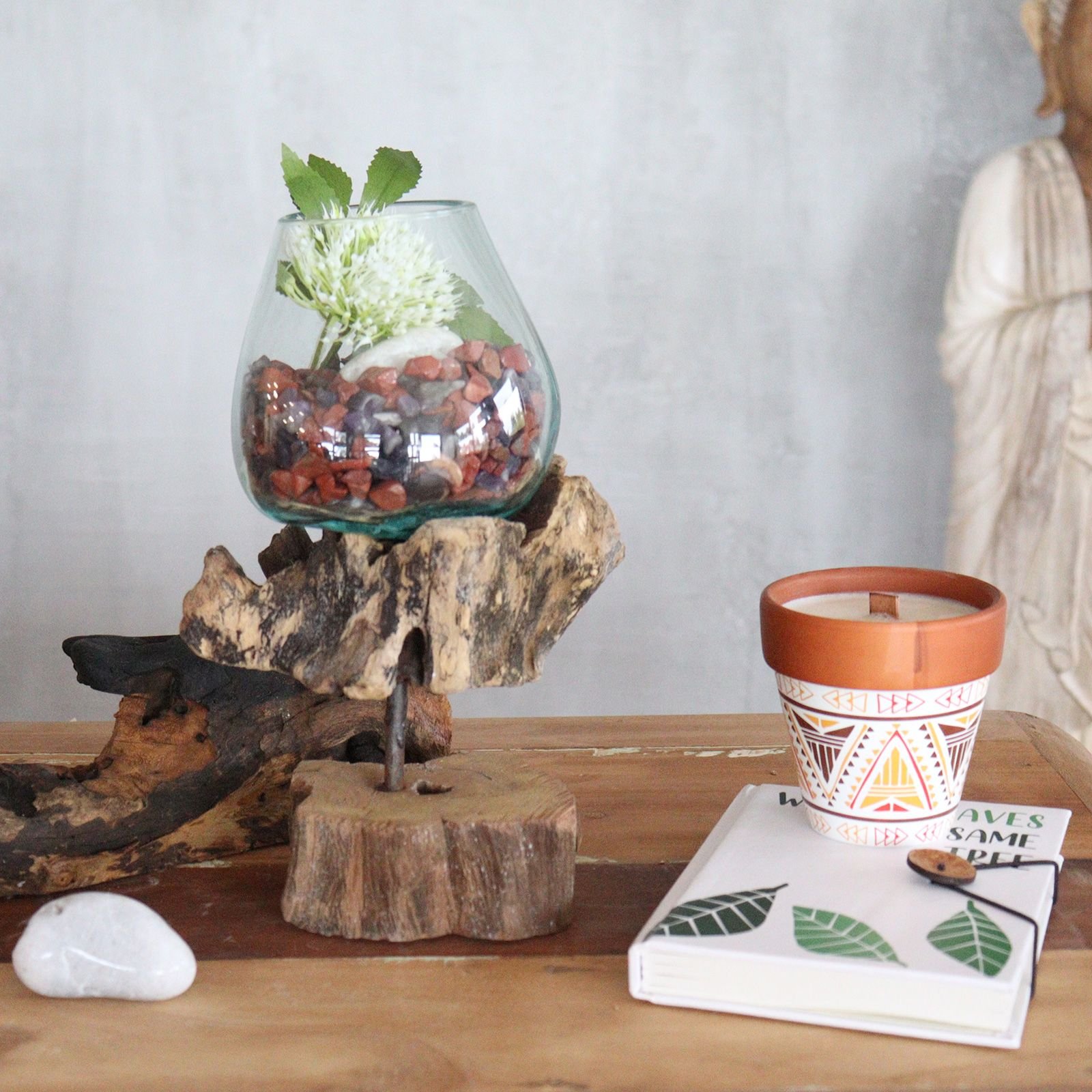 elevated display bowl recycled glass on wood Elevated Display Bowl Recycled Glass on Wood - Image 5