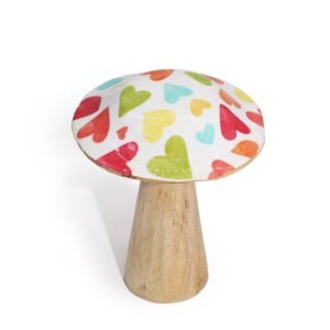 Whimsical Pastel Hearts Wooden Mushroom Decor