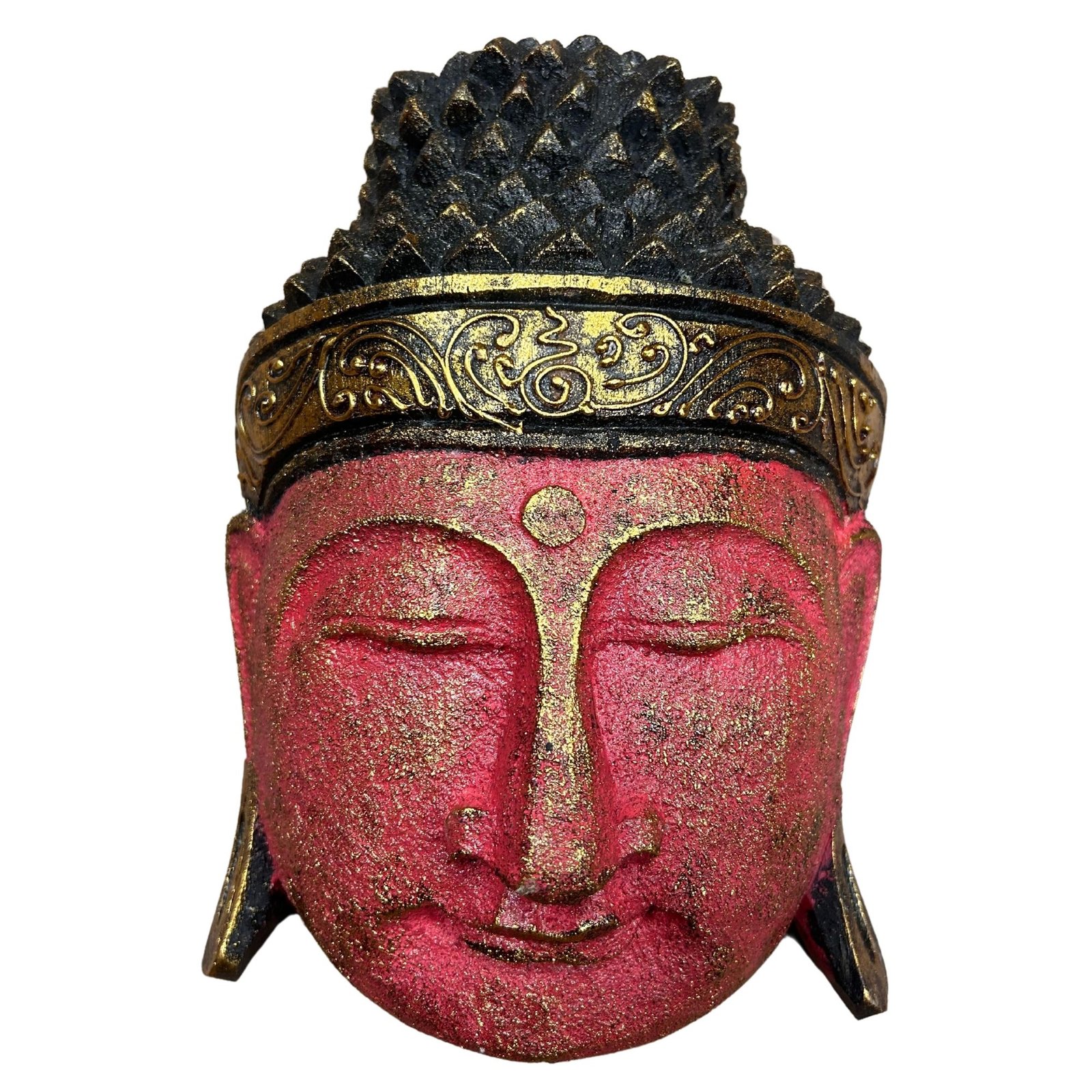 energising wall buddha head red wood sculpture Energising Wall Buddha Head Red Wood Sculpture - Image 2