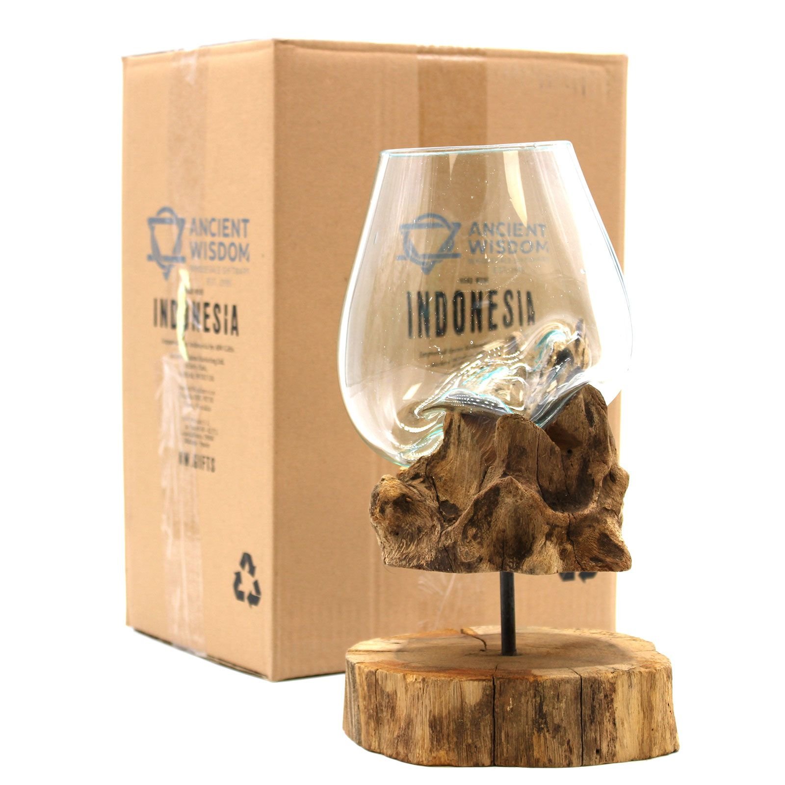 elevated centerpiece bowl recycled glass wood Elevated Centerpiece Bowl Recycled Glass Wood - Image 2