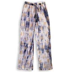 Bohemian Lounge Pants Gold Blue Greek Motif
