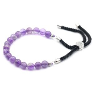 Calming Protection Black String Bracelet Amethyst Silver