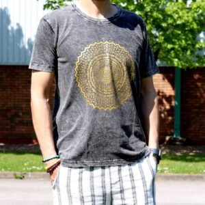 Grounding Mandala Stonewashed Cotton T-Shirt Charcoal