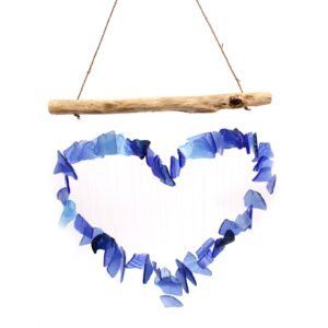 Heartfelt Love Wind Chime Blue Recycled Glass