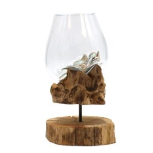 Elevated Centerpiece Bowl Recycled Glass Wood