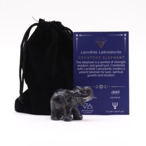 Grounding Wisdom Elephant Figurine Larvikite Stone