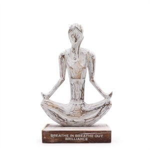 Calming Yoga Statue Whitewashed Wood Easy Pose