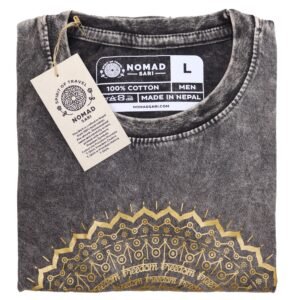 Earthy Hamsa Stonewashed Cotton T-Shirt Dark Grey