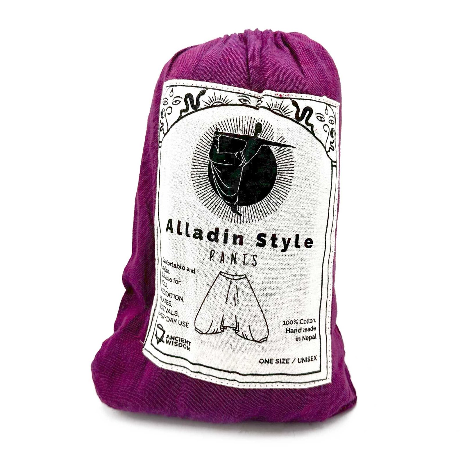 Fialové Aladdin joga nohavice himalájsky vzor Mystic Drift Aladdin Joga Nohavice Himaláje Fialové – Obrázok 4