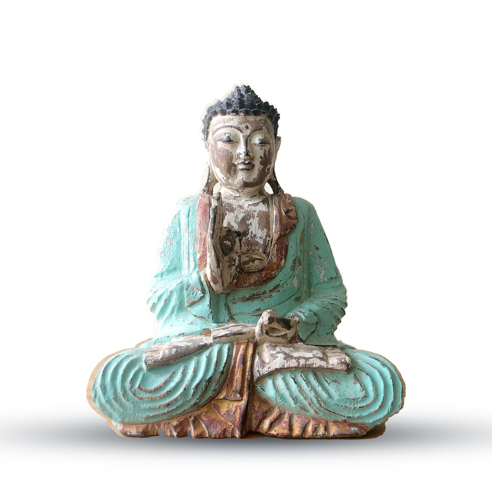 serene teaching buddha statue vintage mint wood Serene Teaching Buddha Statue Vintage Mint Wood