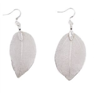 Graceful Bravery Leaf Earrings Silver Tone