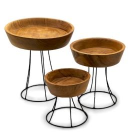 Tiered Serving Bowl Trio Polished Teak Wood