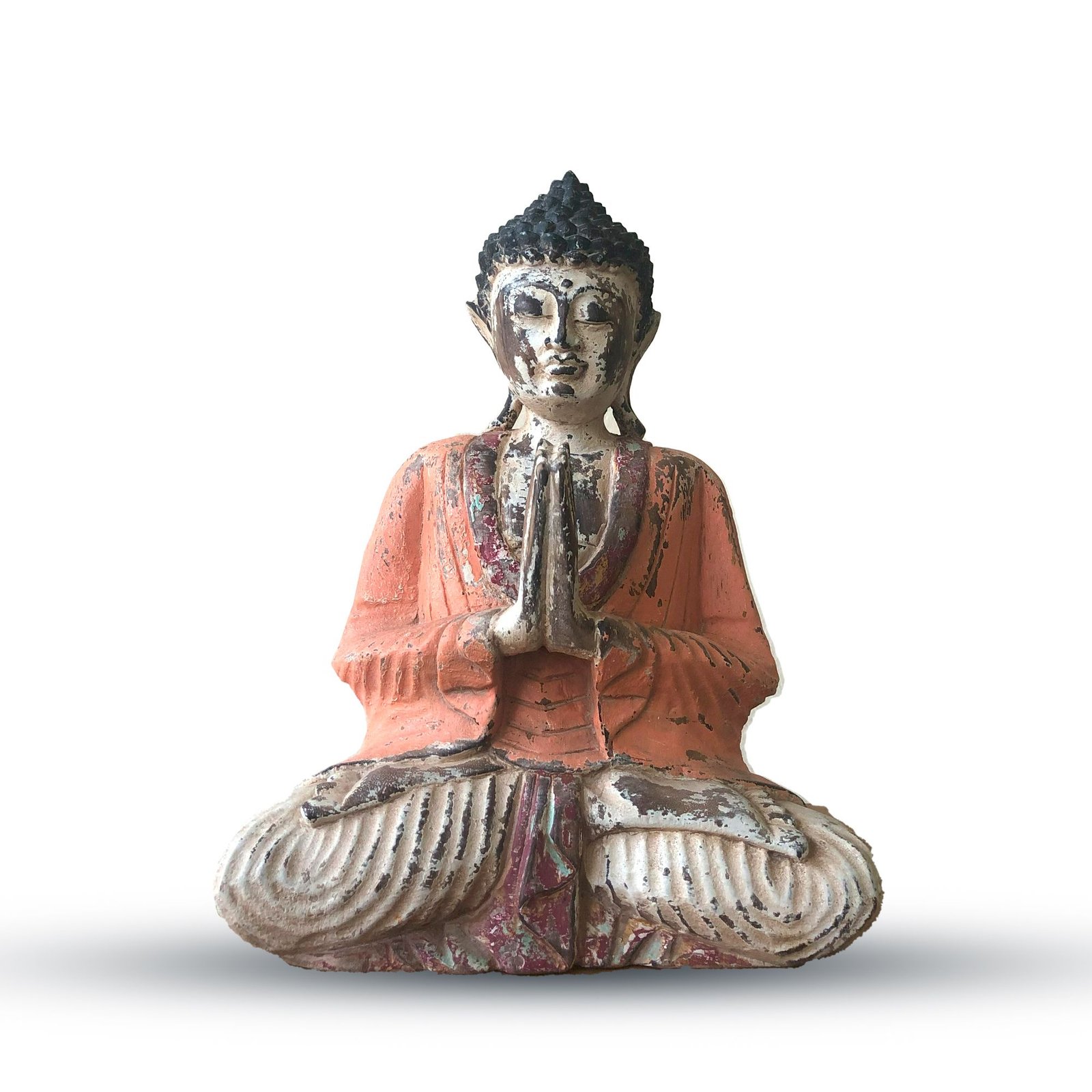 welcoming buddha statue vintage orange suar wood Welcoming Buddha Statue Vintage Orange Suar Wood