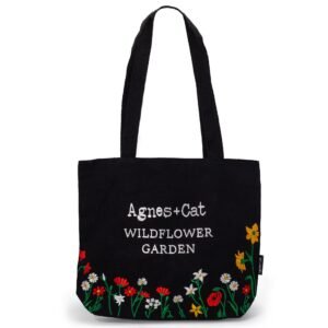 Whimsical Garden Tote Bag Mushroom Embroidery