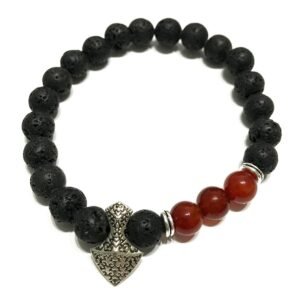 Energising Lava Stone Bracelet Carnelian Charm