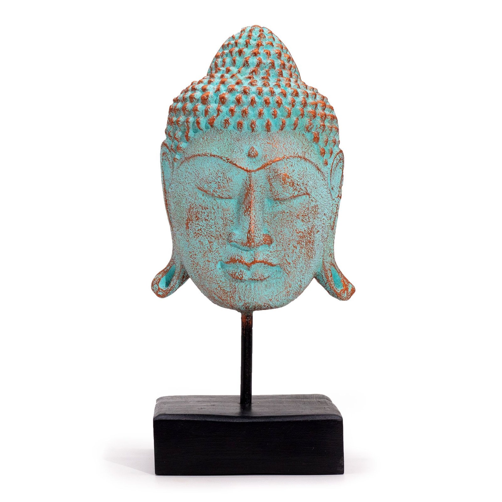 serenity large buddha head stand green copper Serenity Large Buddha Head Stand Green Copper