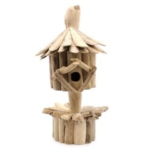 Garden Sculpture Driftwood Birdhouse on Stand