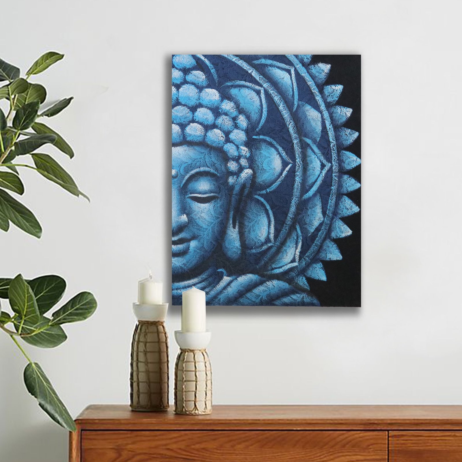 soothing blue half buddha mandala canvas Soothing Blue Half Buddha Mandala Canvas - Image 2