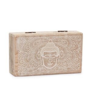 Tranquil Rectangular Wooden Box Buddha Whitewash