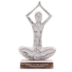 Uplifting Yoga Statue Whitewashed Wood Hands Raised