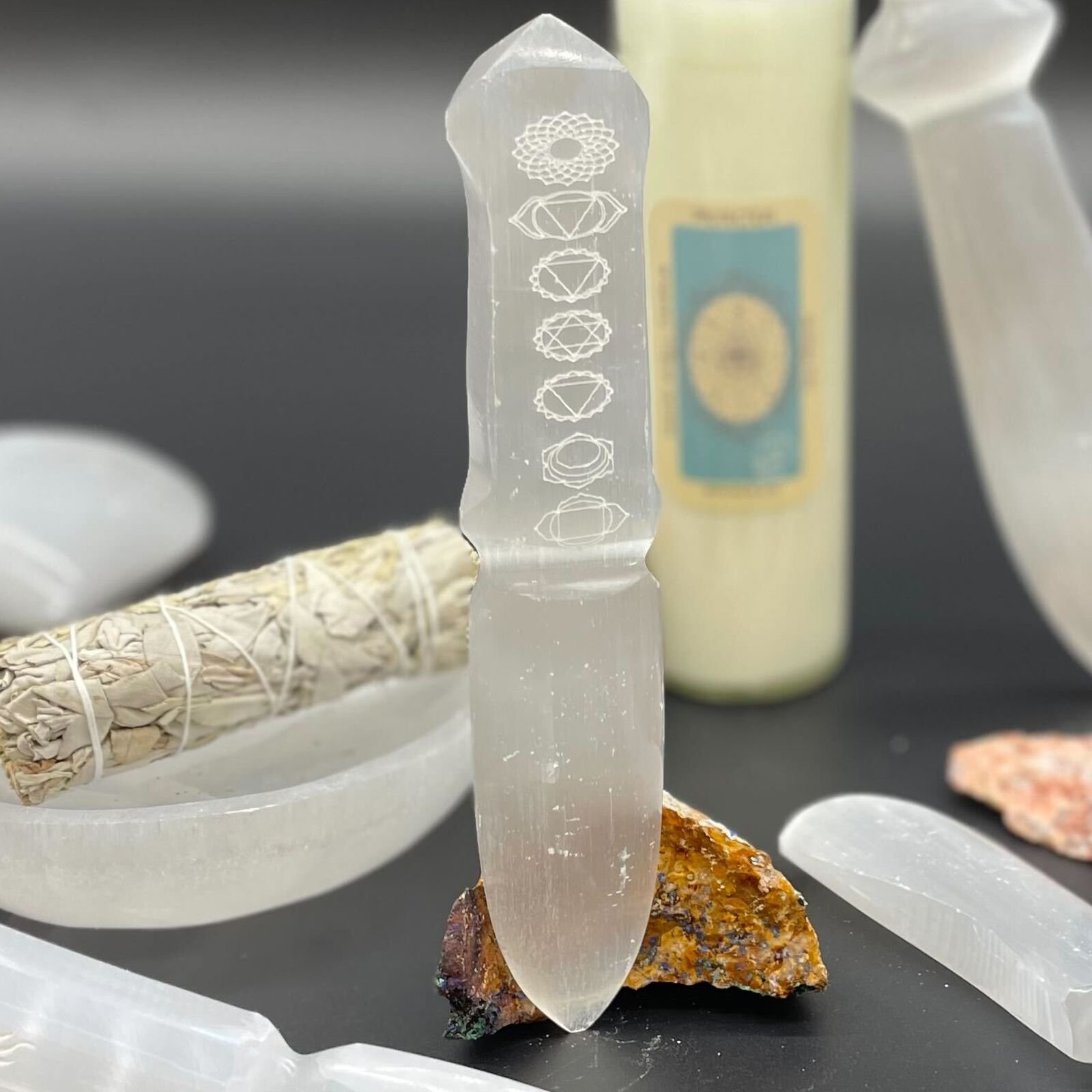 chakra alignment selenite ritual athame knife Chakra Alignment Selenite Ritual Athame Knife