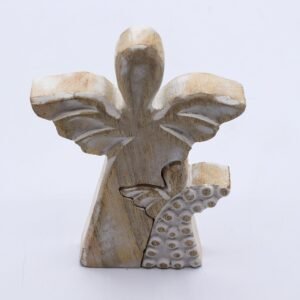 Protective Embrace Double Angel Mango Wood Whitewash