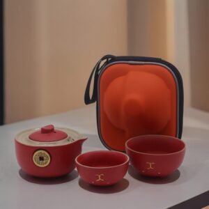 Fortune Cat Travel Teapot Set Red Ceramic