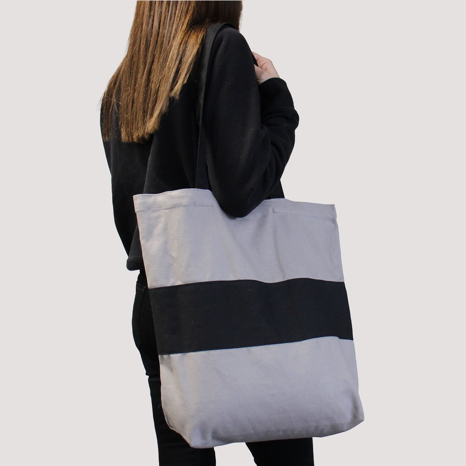 minimalist two tone cotton shopping bag grey black Minimalist Two Tone Cotton Shopping Bag Grey Black - Image 4