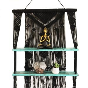 Midnight Calm Macrame Hanging Shelf Turquoise