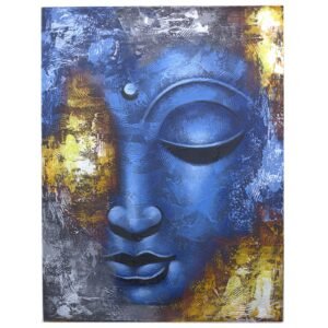 Contemplative Buddha Canvas Blue Abstract Face