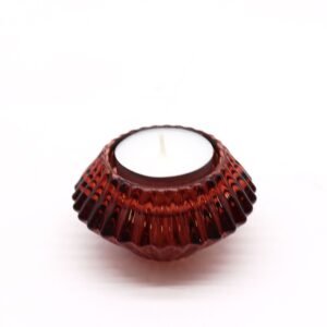 Floral Glass Candle Holders Deep Ruby Red Duo