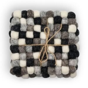 Felt Ball Square Coasters - 10cm Multi Grey colour (set of 4)