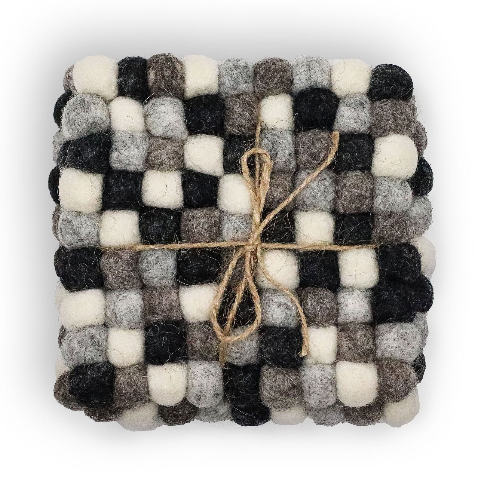 felt ball square coasters - 10cm multi grey colour (set of 4) Felt Ball Square Coasters - 10cm Multi Grey colour (set of 4)