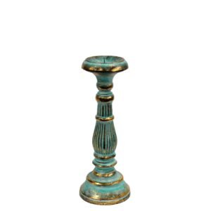 Romantic Candle Stand Handcarved Turquoise Gold