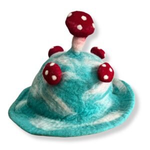 Whimsical Festival Mushroom Hat Sky Blue Wool