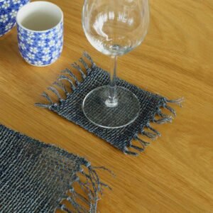 Modern Calm Fringe Coaster Set Charcoal